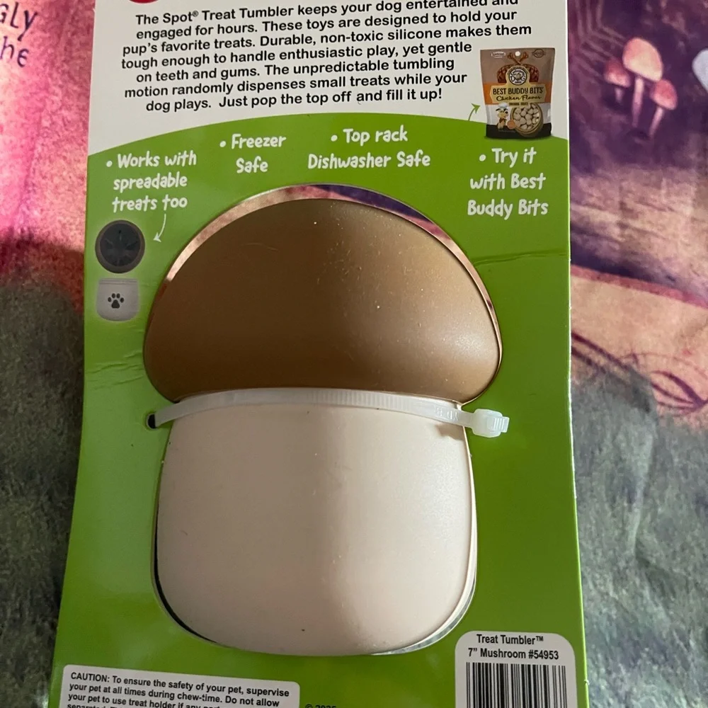 SPOT Treat Tumbler Mushroom Freezable & Fillable Treat Dispensing Dog Toy, NWT